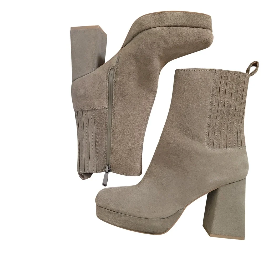 Blondo Rozalie Square Toe Block Heel Leather Suede Ankle Zip Boot 9.5 Waterproof